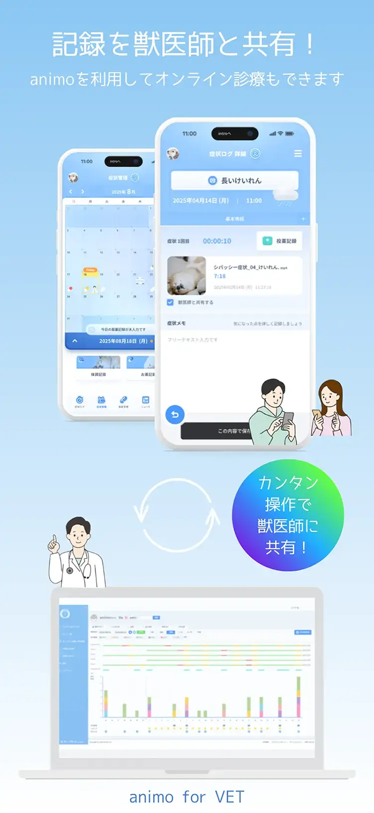 記録を獣医師と共有！